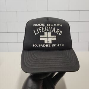 Vintage Nude Beach Lifeguard South Padre Island TX Mesh Trucker Snapback Hat